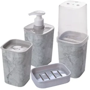 kit porta escovas, sabonete líquido, cotonete e saboneteira grafite plasutil